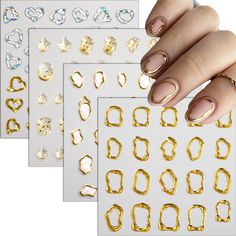 PRICES MAY VARY. 【What You Will Get】You will receive 4 sheets nail stickers measuring approximately 6x6cm/2.36x2.36in, with different designs to meet your different nail art needs. 【Crystal Soft Gel Nail Decals】Creative crystal soft gel nail stickers, as clear as glass, beautiful and unique, waterproof, harmless to nails, perfect for diy nail design. 【5D Embossed Nail Stickers】5D crystal soft glue embossed nail stickers, have clear patterns, obvious three-dimensional effects and diverse design, Embossed Nail Art, Golden Nail Art, Geometric Accessories, 3d Nail Art Designs, Chrome Nail Art, Golden Nails, Soft Gel Nails, Diy Acrylic Nails, Nail Stickers Decals