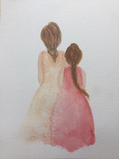 Simple Watercolor People, Friend Watercolor Painting, Sisters Painting Ideas, Best Friends Watercolor Paintings, Sister Drawings, Painting Of Sisters, Watercolor Sisters Paintings, Mother Daughter Watercolor Painting