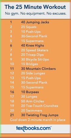 the 25 minute workout plan is shown in orange and blue with white numbers on it