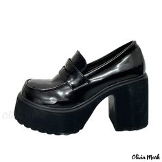 Olivia Mark - Mary Jane Platform High Heels - Classic Leather Loafers with Thick Soles for added Height Aesthetic Platform Shoes, Cosplay Outfit Ideas, Chunky Platform Loafers, Winter Outfits Cozy, High Heel Loafers, 80s Clothes, Mary Jane Shoes Heels, Black Outfit Ideas, Daily Shoes