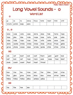 the long voel sounds worksheet is shown in red and white with an orange border