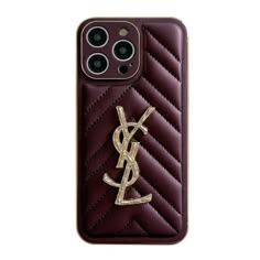 the saint laurent phone case is shown in burgundy