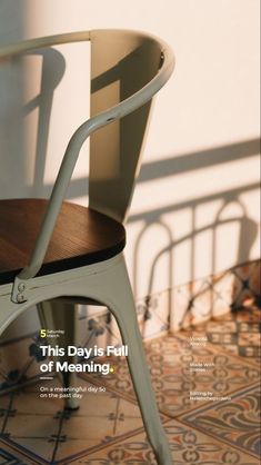 the cover of this day is full of meaning, featuring a white chair with a wooden seat