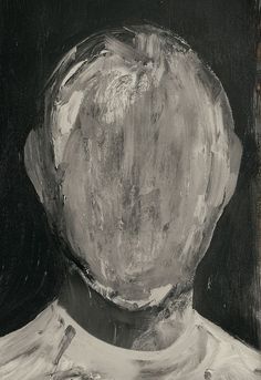 a black and white painting of a man's head