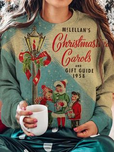 Women's Christmas Carol Vintage Crew Neck Long Sleeve Top Vintage Christmas Sweatshirts, Homemade Bird Houses, Women Long Sleeve Tops, Christmas Women, Christmas Carol, Christmas Sweatshirts, Holiday Outfits, Christmas Shirts, Length Sleeve