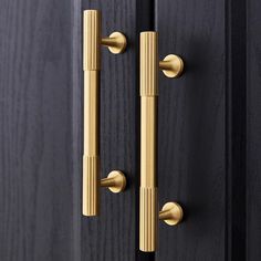 two black doors with brass handles and knobs