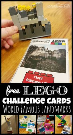 the lego challenge cards for world famous landmarks are fun and easy to make with this free printable