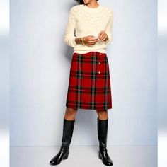 New With Tags, Talbots Classic Plaid A-Line Skirt In Size 2p. Pretty Buttons On The Front, Concealed Side Zipper, Hits Above The Knee. Festive Print Perfect For The Holidays! Plaid A Line Skirt, Scottish Skirt Outfit, Scottish Skirt, Vogue Collection, Pretty Buttons, Burberry Skirt, Tartan Fashion, Plaid Pencil Skirt, Aline Skirt