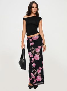 Modalla Maxi Skirt Black Floral Summer Maxi Skirt With Lined Elastane, Summer Maxi Skirt With Elastane Lining, Summer Lined Elastane Maxi Skirt, Summer Elastane Lined Maxi Skirt, Summer Midi Elastane Skirt, Summer Midi Skirt In Elastane, Summer Skirt With Lined Elastane, Summer Lined Elastane Skirt, Summer Skirt With Lining