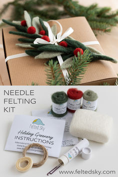 the needle felting kit is being used to make christmas wreaths