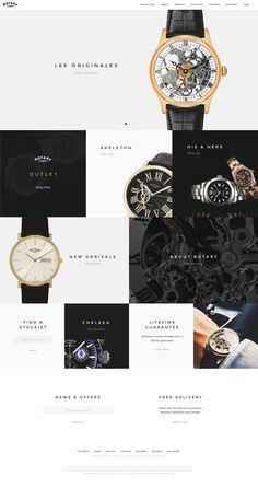 an image of a website page with watches on the front and back pages, all in different colors