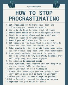 a poster with the words how to stop procrastinating and instructions on it