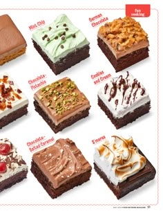 an advertisement with different types of desserts on it's front and back sides