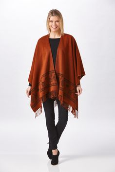 This is the ultimate cozy shawl that keeps you warm on chilly summer nights or a winter evening by the fireplace. It's generous size and ultra-soft material make it a must have accessory. Crafted in Ecuador by skilled artisans, it will be one of the most versatile pieces in your closet. The shawl is offered in a wide range of colors, from bright on-trend colors, to classic neutrals.  * 100% Ultra-soft modacrylic material with recycled content * One size fits all  * Beautiful tassel detail  Shawl Mexican Wrap, Southwestern Clothing, Artisan Blanket, Orange Poncho, Boho Throw Blanket, Handwoven Shawls, Winter Evening, Green Wrap, Native American Design