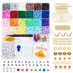 various types of beads and accessories in a box