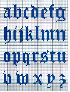 a cross stitch pattern with the words, alphabet and numbers in blue on white background