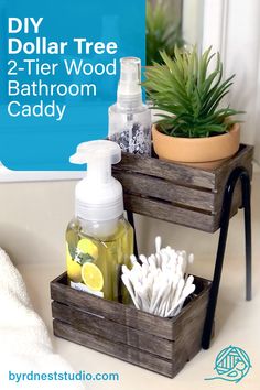 the diy dollar tree 2 tier wood bathroom caddy