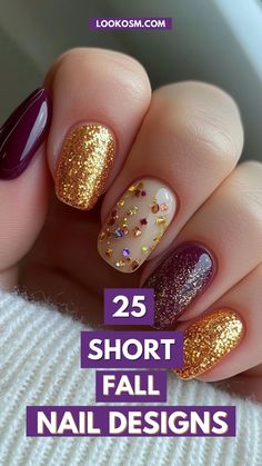 Discover 25 stylish short fall nail designs that are perfect for a quick and trendy update. These designs are easy to maintain and will keep your nails looking fabulous all season long. Click the pin to see all the looks and follow us for more chic nail ideas! #NailDesigns #FallNails #ShortNailArt #AutumnBeauty #NailTrends Simple Fall Nails Glitter, Simple Fall Nails Autumn Short, Glitter Fall Nails, Fall Glitter Nail Designs, November Nails Fall Short, Navy Nails, Simple Fall Nails, How To Cut Nails