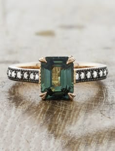 Types Of Ring Designs, Non Traditional Unique Engagement Rings Vintage Diamonds, Rings Non Engagement, Saphire Cocktail Ring, Dark Green Emerald Engagement Ring, Emerald Cut Antique Ring, Art Deco Vintage Rings, Emerald Engagement Ring Antique, Wedding Rings Non Diamond