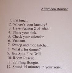 the menu for afternoon routine is shown in black and white, with instructions on how to use it