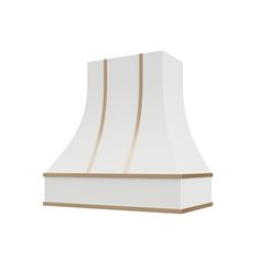 a white and gold range hood on a white background