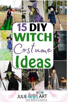 the cover of 15 diy witch costume ideas