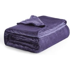 the purple blanket is folded up on top of each other and it's not very soft