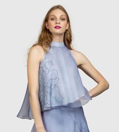 Beautiful Sleeveless Embroidered Top - AGAATI Organza Tops Designs, Organza Top Outfit, Organza Top Styles, Organza Tops, Fall Dinners, Add Sleeves, Net Top, Organza Top, Stitching Dresses