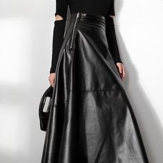 Womens Leather Skirt, Skirts Korean, Long Leather Skirt, Clothes Korean Style, Payment Received, Skirt Women, Faux Leather Skirt, Maxi Skirts, Slim Waist