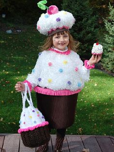 To make this decadent costume, use white fuzzy fabric for frosting and pom-poms for the sprinkles.                 Submitted by: jenniferplagens Halloween Costume Contest Winners, Cupcake Halloween Costumes, Family Halloween Costume Ideas, Old Halloween Costumes, Handmade Halloween Costumes, Family Halloween Costume, Toddler Girl Halloween, Diy Cupcake