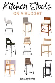 kitchen stools on a budget with text overlay that says kitchen stools on a budget