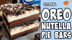 an image of a chocolate cake with cream frosting and oreo nutella pie bars