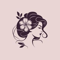 a woman's profile with flowers in her hair and leaves on her head,