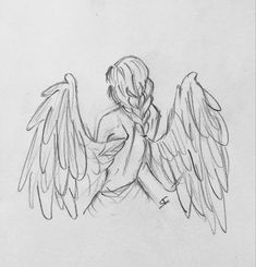 a drawing of an angel with large wings