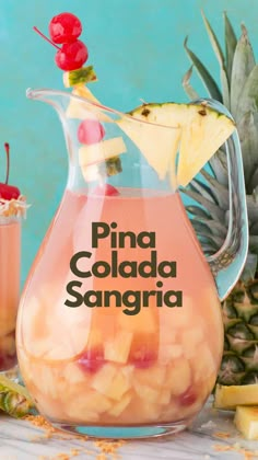 a pitcher filled with pineapple sangria next to sliced pineapples