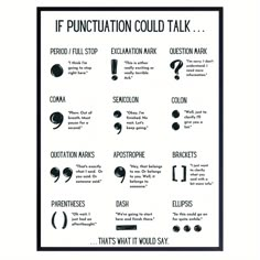 a poster with different types of punctuals and their corresponding words on it