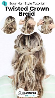 - https://howcandothis.com/hairstyleideas/simple-hair-type-tutorials-%e2%8b%86-listotic/ Twisted Crown Braid, Cute Hairstyle Tutorial, Style Tutorial, Perfect Cute, Cute Hairstyle, Hair Tutorials Easy, Hairstyle Tutorial, Crown Braid, Work Hairstyles