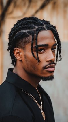 Bold Twists: Creative Twisted Braid Hairstyles You’ll Love Mens Dreads Hairstyles, High Top Cornrows Men, Cornrows Hairstyles For Men, Medium Hair Styles For Men, 4 Cornrows Braids Men, Men With Mullets, Man With Braids, Black Man Hairstyle