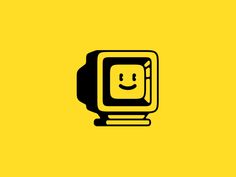 an old television with a smiley face drawn on it's screen, against a yellow background