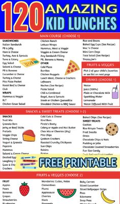 the menu for 120 amazing kid lunches