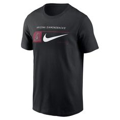 The Men's Nike Black Arizona Diamondbacks Team Swoosh Lockup T-shirt is the perfect way to show your support for the Arizona Diamondbacks. Made from soft cotton, this crew neck tee features screen print graphics that proudly display the Diamondbacks logo. Whether you're cheering on your team at the stadium or just showing your support around town, this tee is sure to turn heads. Material: 100% Cotton Short sleeve Crew neck Brand: Nike Screen print graphics Machine wash, tumble dry low Officially Sketch Bar, Diamondbacks Logo, Nike Crew Neck, Logo Sketches, Arizona Diamondbacks, Team T Shirts, Casual Tee, Crew Neck Tee, Black Nikes