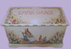 an image of a child's toy box with the name edna grace on it