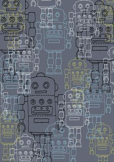 an image of a robot pattern on a gray background with blue and yellow lines in the middle