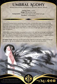 the back cover to an upcoming card game, umbral agony with information about it