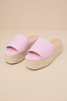 Pink Espadrille Slides - Platform Espadrilles - Espadrille Slides - Lulus Pink Espadrilles, Rush Outfits, Pink Slides, Suede Slides, Spring Break Outfit, Espadrilles Platform, Platform Espadrilles, Pink Sandals, Cute Sandals