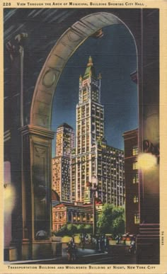 an old postcard shows the view of skyscrapers in new york city