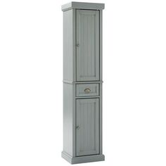 a tall gray cabinet with two drawers