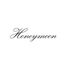 the word honeymoon written in cursive writing on a white background with black ink