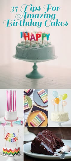 a collage of photos with different types of cakes