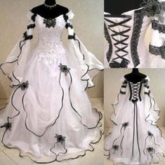 Vintage Black Wedding Gown, Vintage Black Gown For Wedding, Elegant White Wedding Dress For Costume, Embroidery Corset, Gown Victorian, Medieval Wedding Dress, Gaun Abad Pertengahan, Gothic Medieval, Sleeves Embroidery